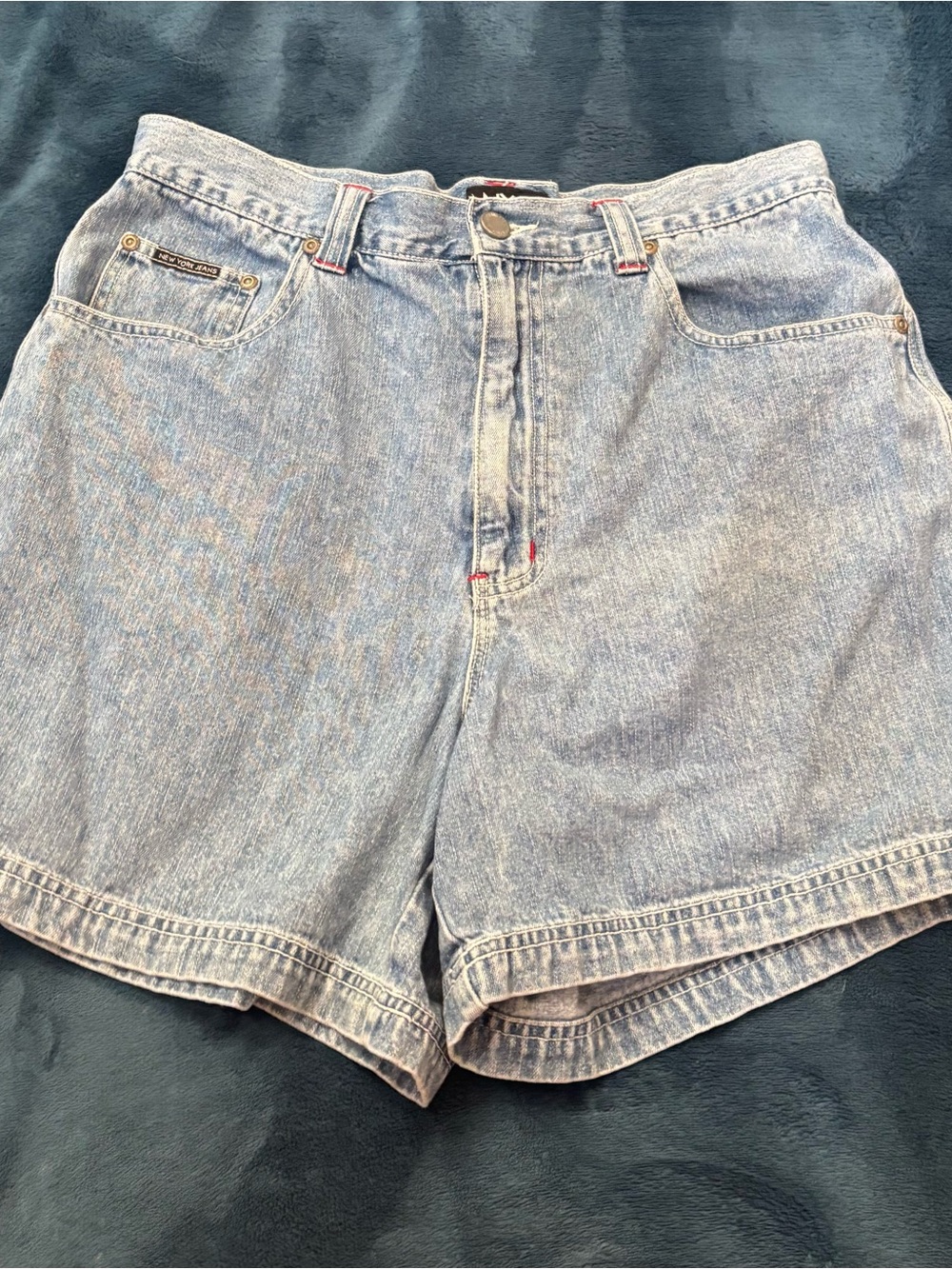 New York & Company Light Wash Blue High-Waist Jean Shorts - Picture 2 of 9